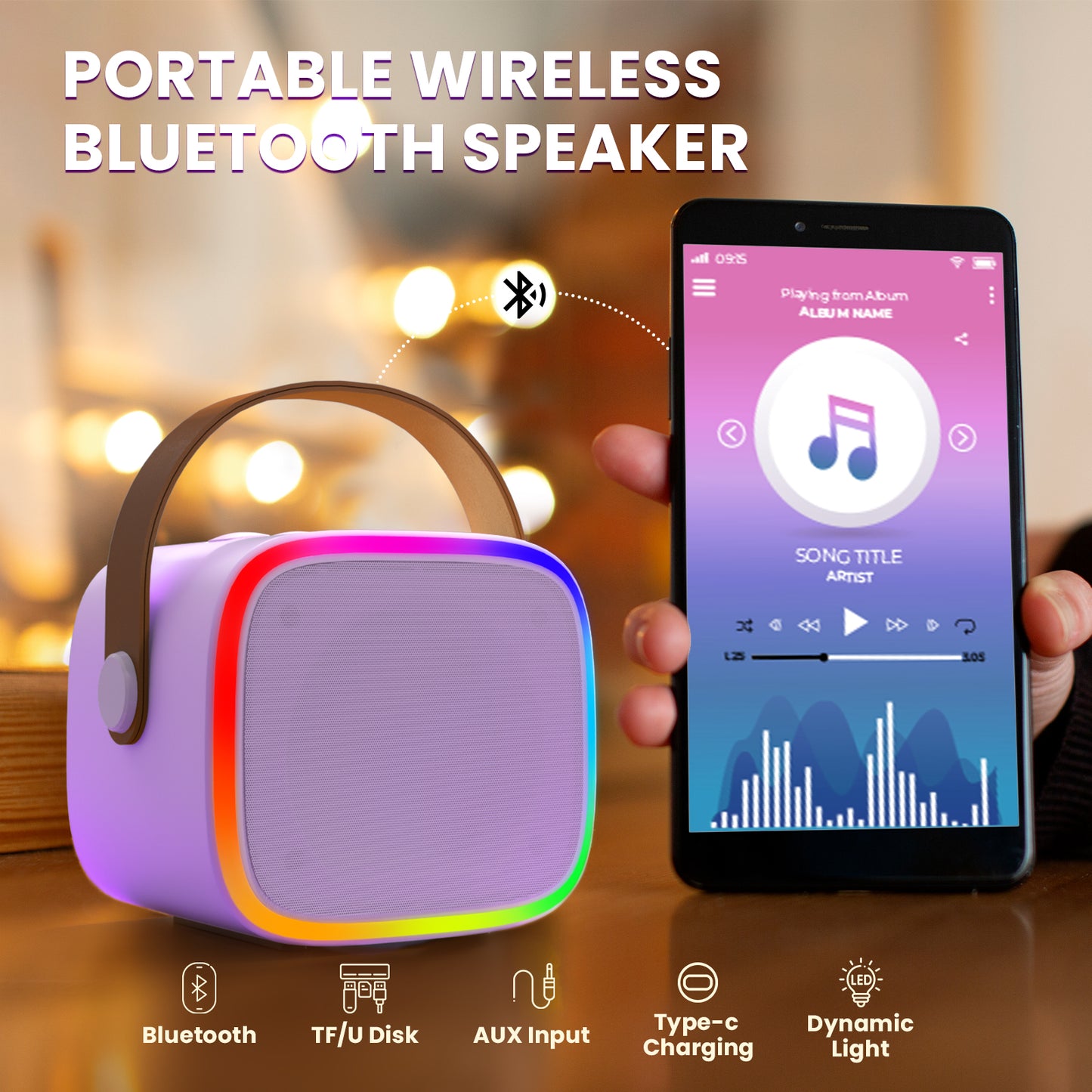 Kids Karaoke Machine Toy Set,BONAOK Portable Mini Bluetooth Speaker with Wireless Microphone Christmas Girls Boys Birthday Gifts for Years Old 4, 5, 6, 7+ Tablets & Accessories 1MIC Purple