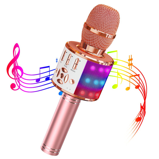BONAOK Karaoke Microphone For Kids Adults, Wireless Bluetooth Microphone for Singing, Portable Karaoke Machine Handheld with LED Lights, Gift for Teens Girl Boys Adults Birthday Party(Rose Gold)