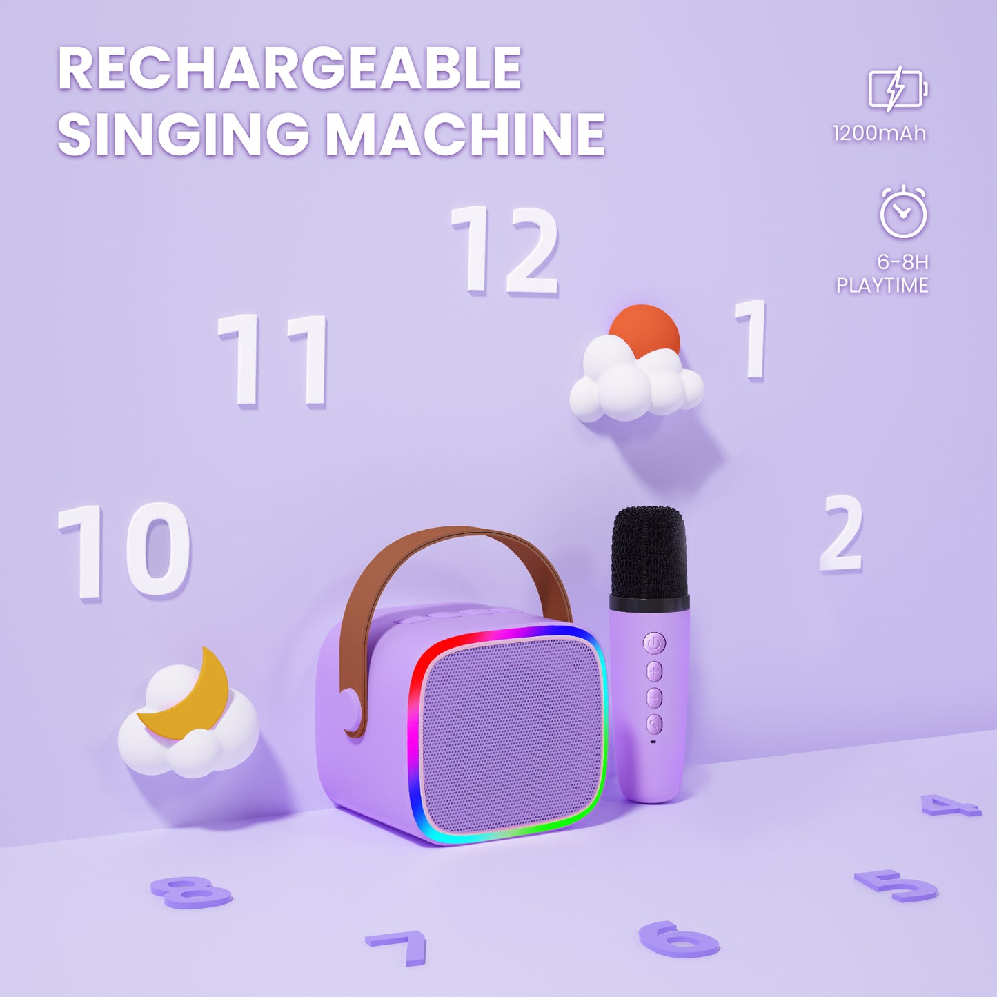 Kids Karaoke Machine Toy Set,BONAOK Portable Mini Bluetooth Speaker with Wireless Microphone Christmas Girls Boys Birthday Gifts for Years Old 4, 5, 6, 7+ Tablets & Accessories 1MIC Purple