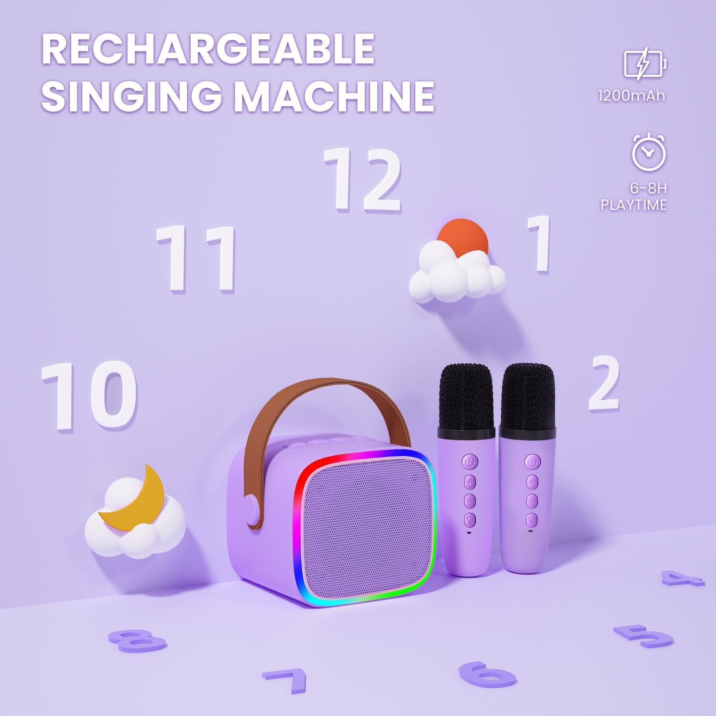 Kids Karaoke Machine Toy Set,BONAOK Portable Mini Bluetooth Speaker with Wireless Microphone Christmas Girls Boys Birthday Gifts for Years Old 4, 5, 6, 7+ Tablets & Accessories 2MIC Purple
