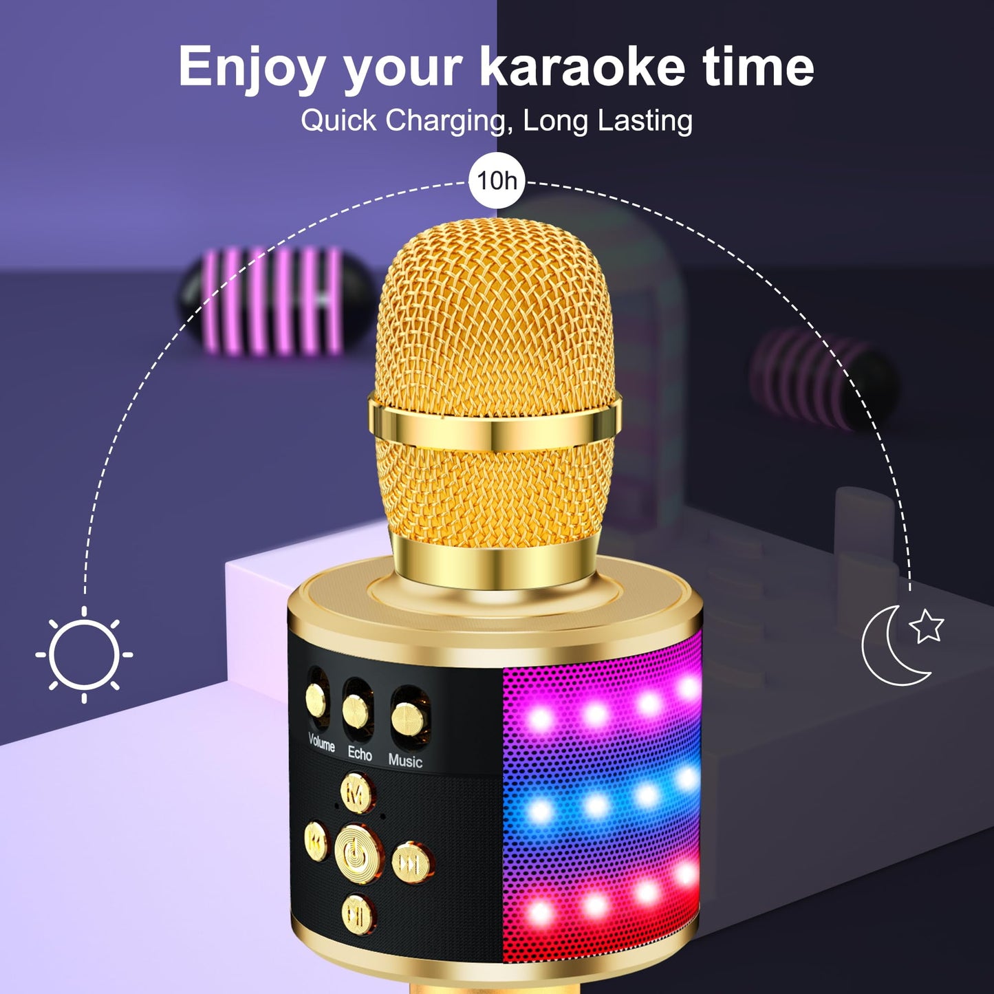 BONAOK Bluetooth Wireless Karaoke Microphone with LED Lights,4-in-1 Portable Handheld Mic with Speaker Karaoke Player for Singing Home Party Toys Birthday Gift for Kids Adults Q78(Rose Gold)