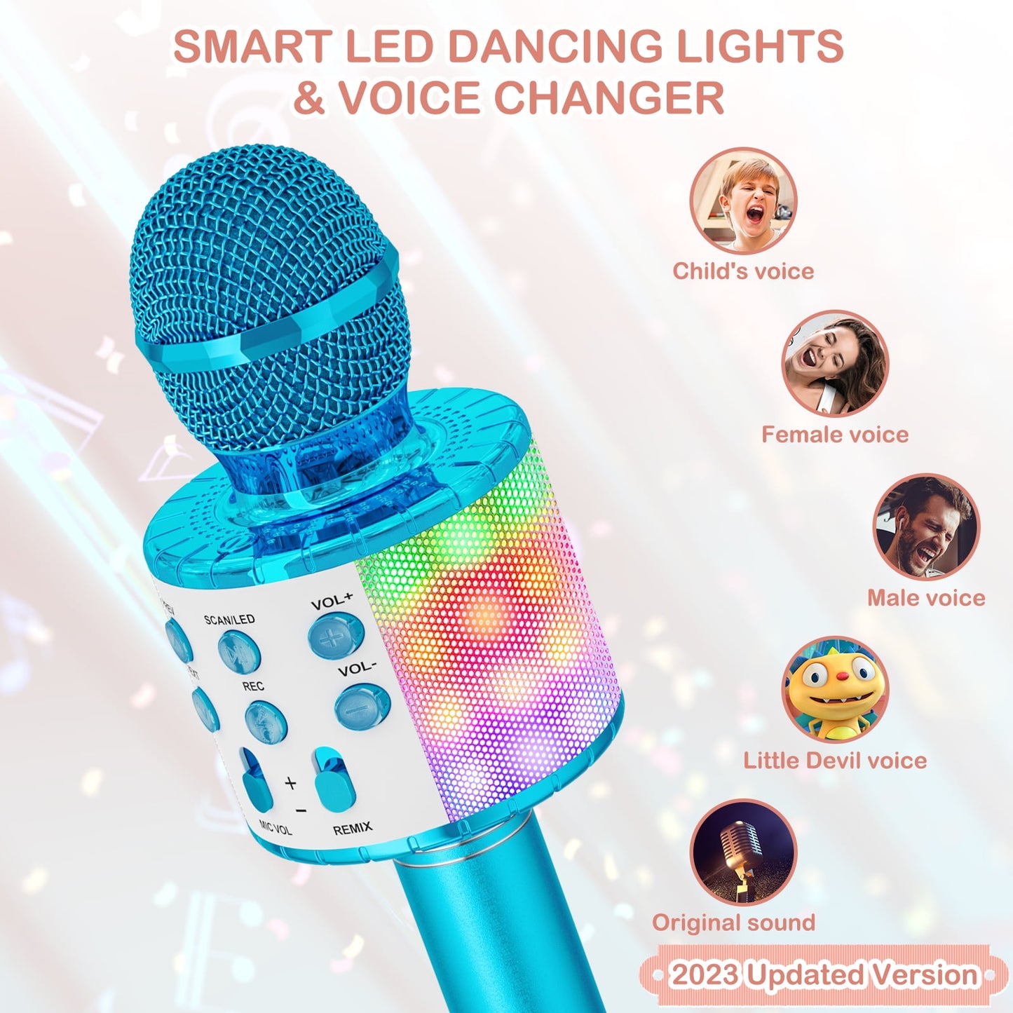 BONAOK Karaoke Microphone for Kids, Portable Wireless Bluetooth Microphone with LED Lights, Karaoke Mic Speaker Machine for Girls Boys Gifts(Rose Gold)