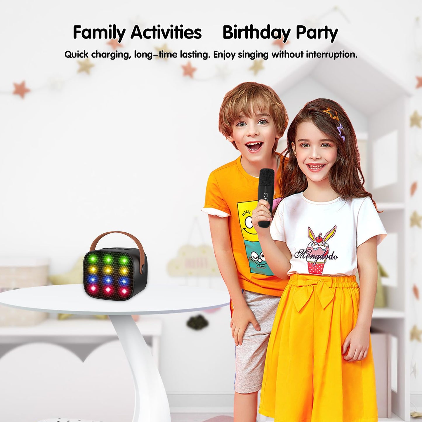 BONAOK Mini Karaoke Machine for Kids Adults, Portable Bluetooth Speaker with 2 Wireless Microphone, Karaoke Singing Gifts Toys (Pink)