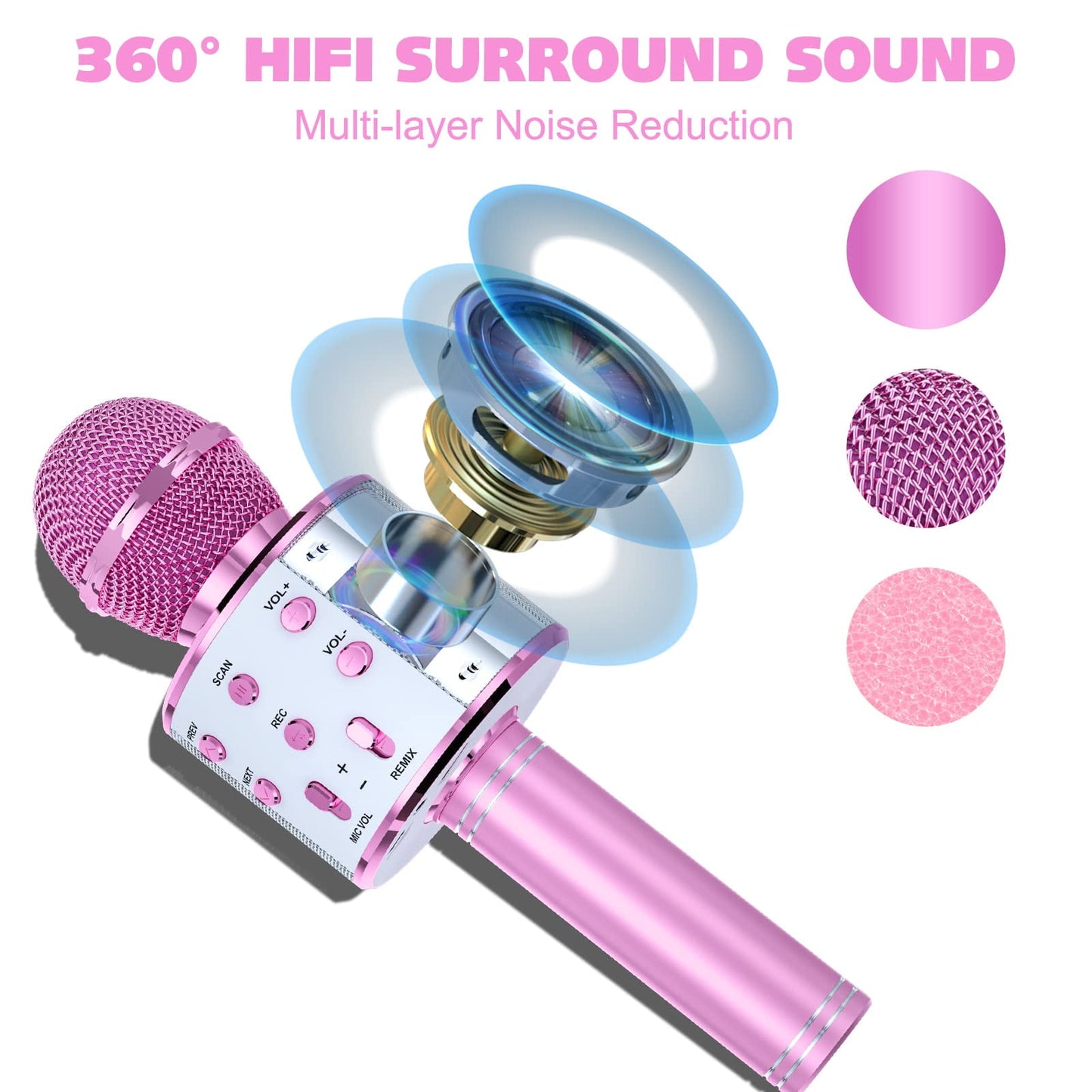 BONAOK 2 Pack Karaoke Microphone for Kids Adults, Wireless Bluetooth Karaoke Microphone for Singing, Portable Handheld Mic Speaker Machine,Birthday Gifts Toys for Girls Boys Teens(Blue & Purple)