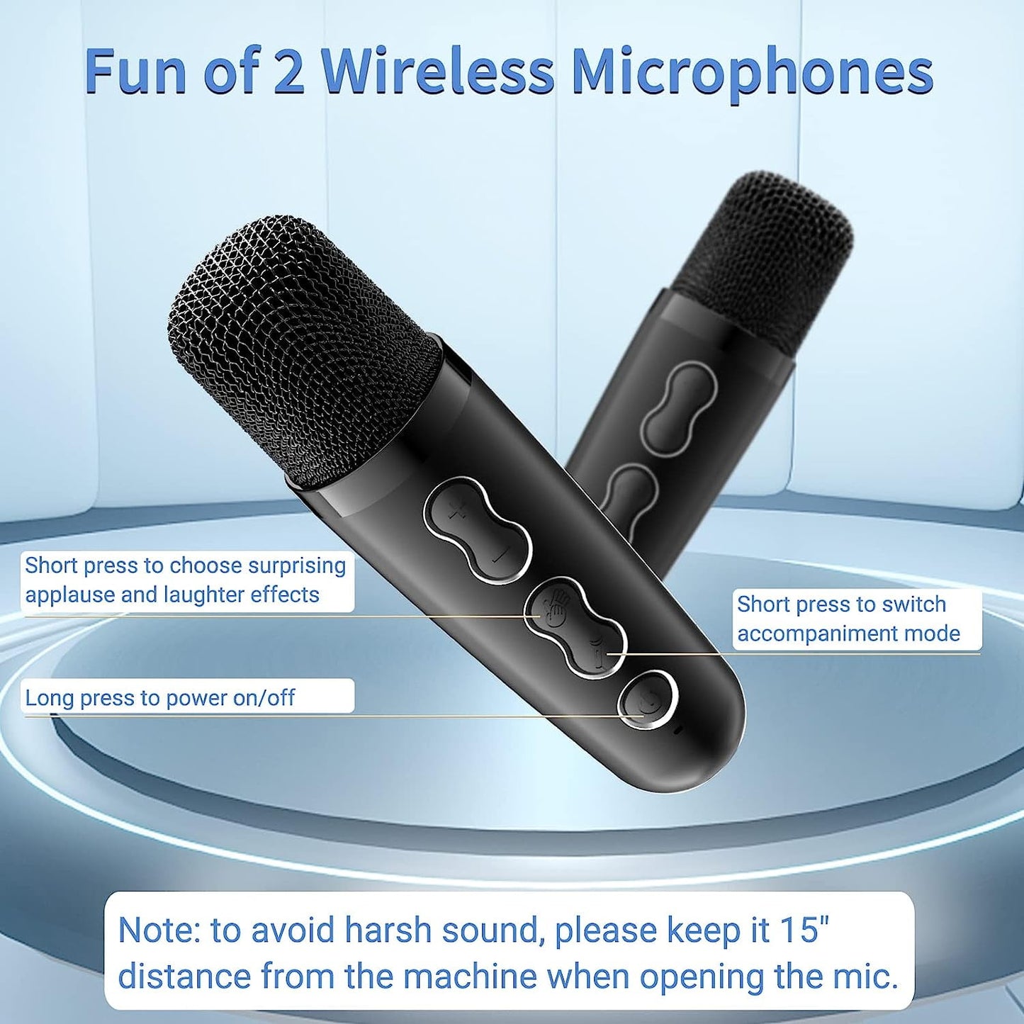BONAOK Karaoke Machine with 2 Wireless Microphones, Portable Bluetooth Speaker for Adults Kids, with Dynamic Lights, Ideal Gifts for Girls Boys Home Party(Black)