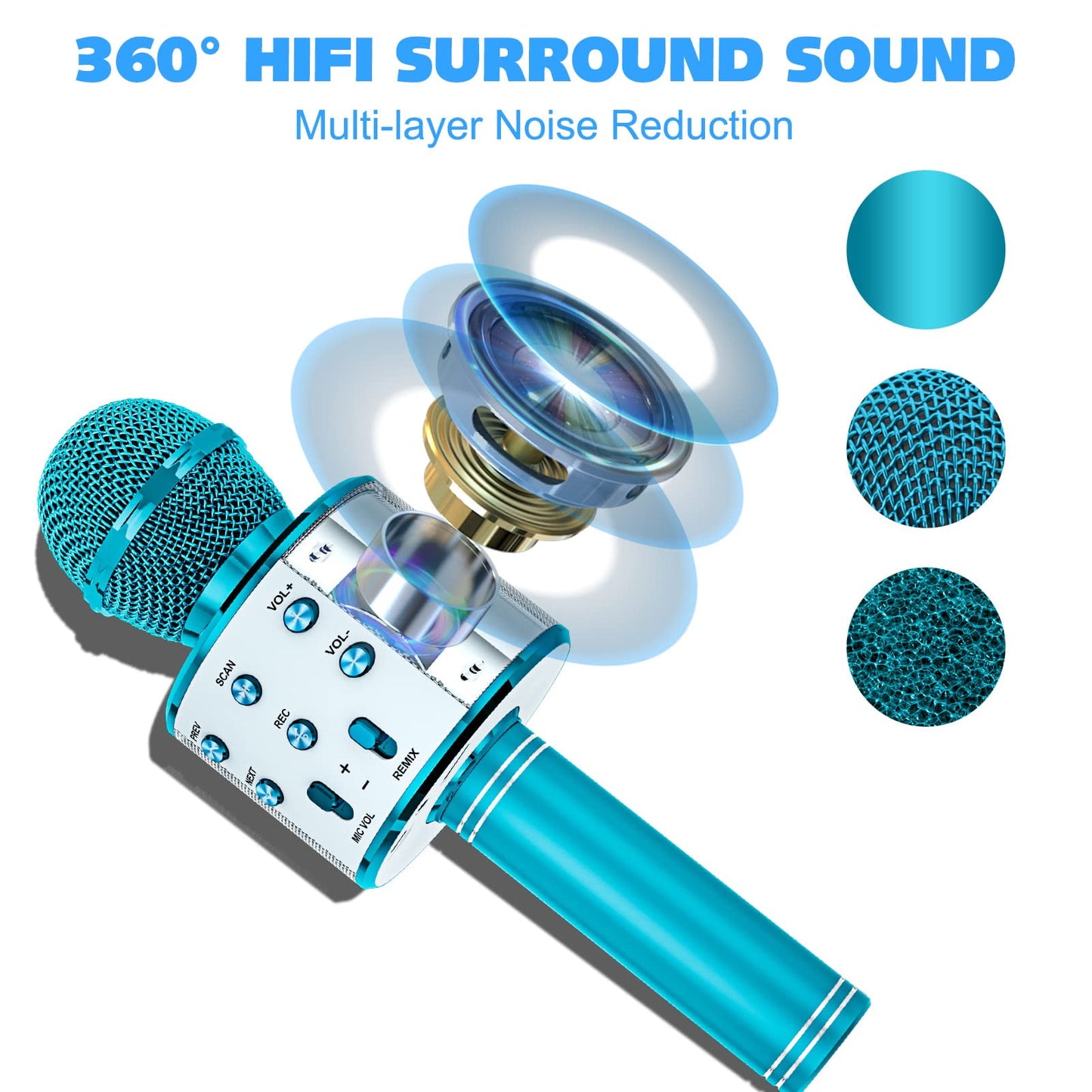BONAOK 2 Pack Karaoke Microphone for Kids Adults, Wireless Bluetooth Karaoke Microphone for Singing, Portable Handheld Mic Speaker Machine,Birthday Gifts Toys for Girls Boys Teens(Blue & Purple)