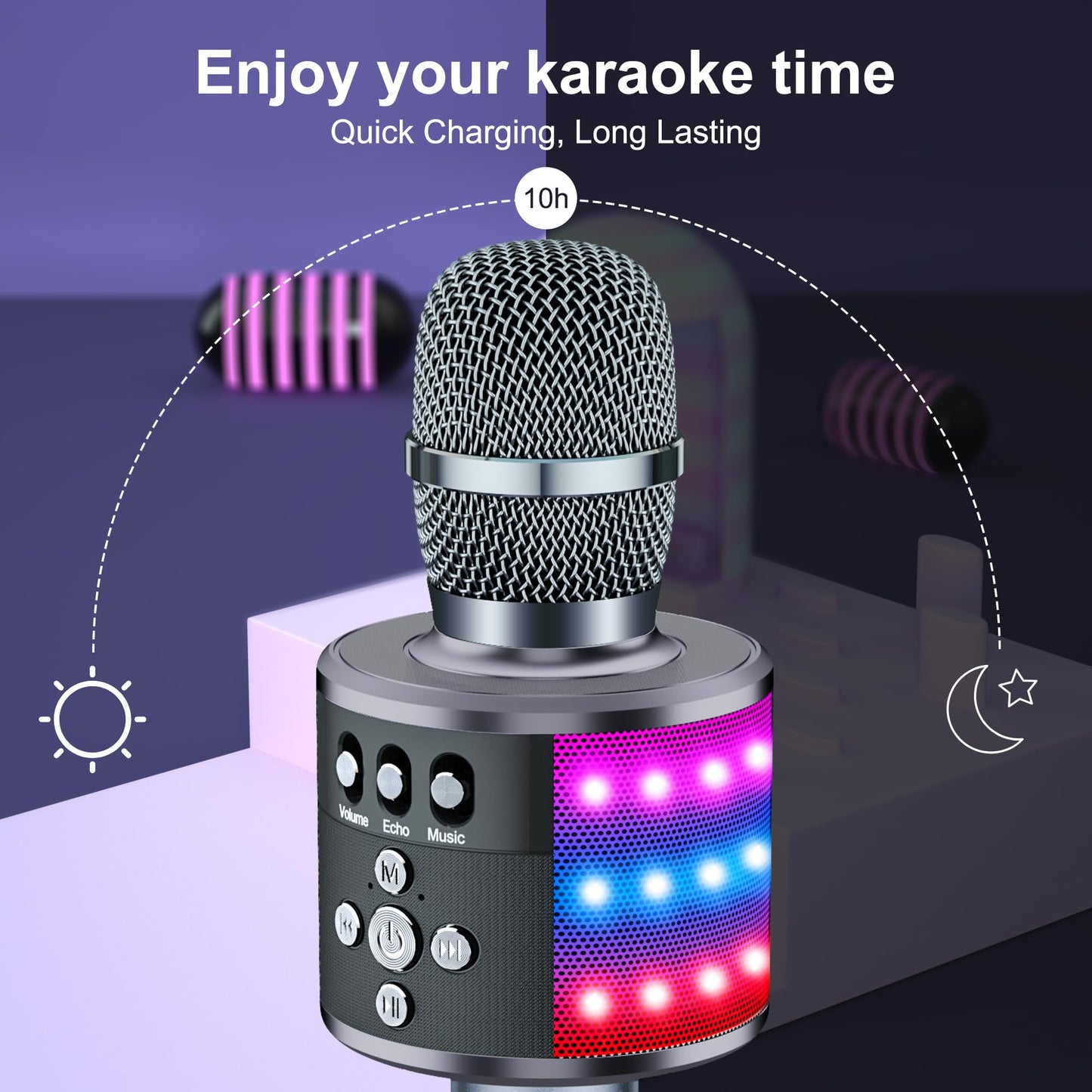 BONAOK Bluetooth Wireless Karaoke Microphone with LED Lights,4-in-1 Portable Handheld Mic with Speaker Karaoke Player for Singing Home Party Toys Birthday Gift for Kids Adults Q78(Rose Gold)