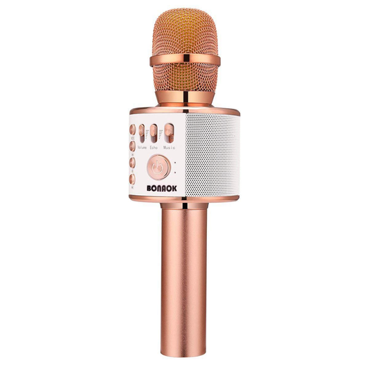 BONAOK Wireless Bluetooth Karaoke Microphone,3-in-1 Portable Handheld Karaoke Mic Speaker Machine Home Party Birthday for All Smartphones PC(Q37 Rose Gold)