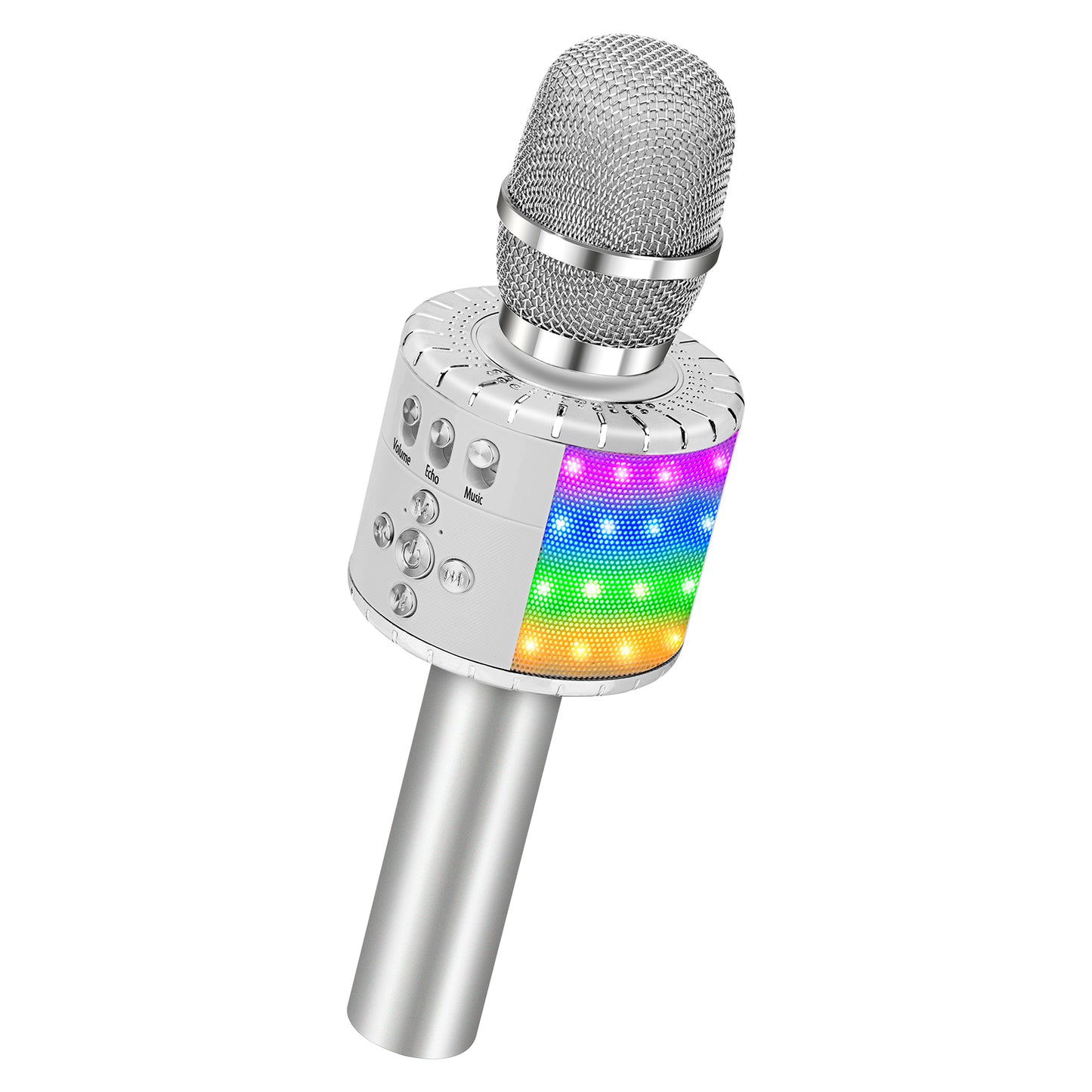 BONAOK Wireless Bluetooth Karaoke Microphone with Multi-color LED Lights, 4 in 1 Portable Handheld Karaoke Speaker Machine Thanksgiving Day for Android/iPhone/iPad/Sony/PC or All Smartphone (Silver)