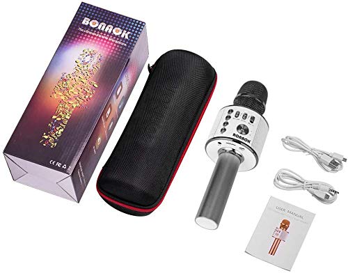 BONAOK Wireless Bluetooth Karaoke Microphone,3-in-1 Portable Handheld Karaoke Mic Speaker Machine Christmas Birthday Home Party for Android/iPhone/PC or All Smartphone(Q37 Space Gray)