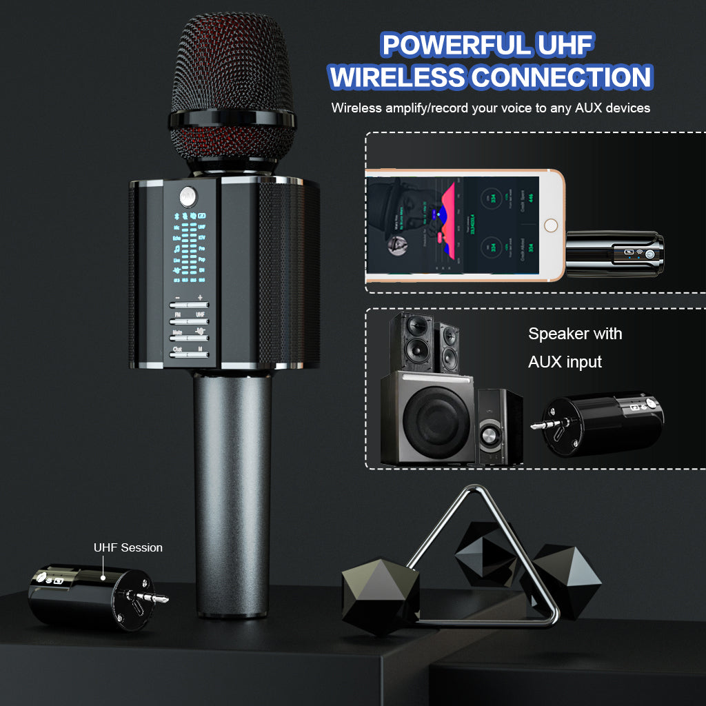 BONAOK Karaoke Microphone,2022 Version Bluetooth Wireless UHF Karaoke Mic Speaker, Portable Handheld Karaoke Machine Compatible with Car/Phones/PC G20 Black