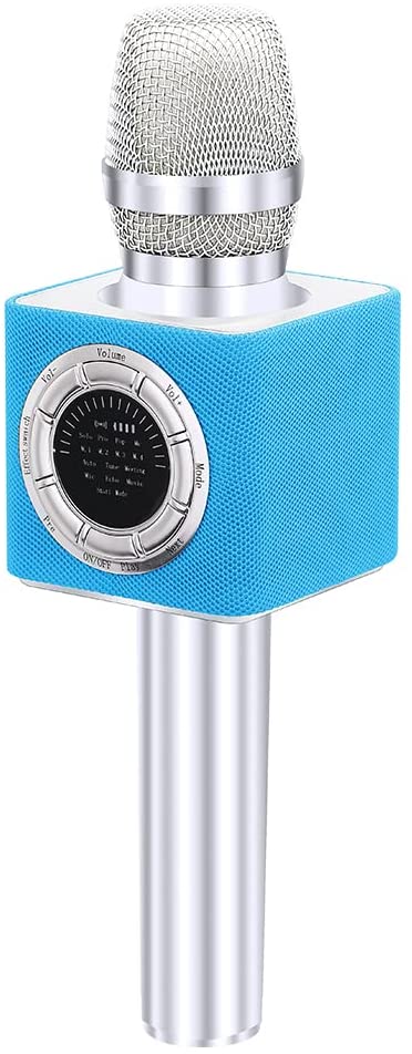 BONAOK Upgraded Wireless Bluetooth Karaoke Microphone with LED Screen, Portable Rechargeable Dynamic Mic and Speaker for Adults & Kids (D17 Blue)