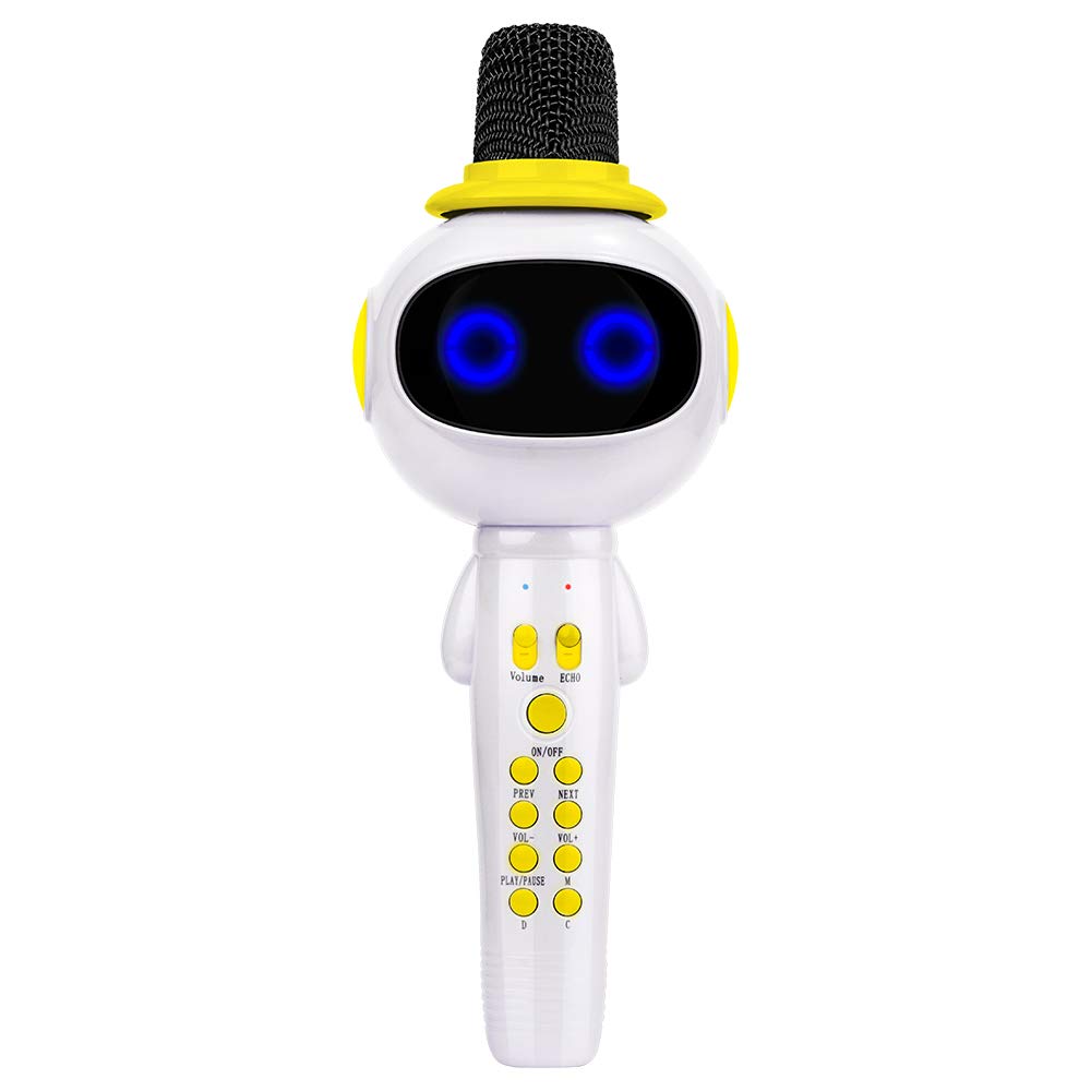 BONAOK Kids Wireless Bluetooth Karaoke Microphone with Magic Sound & Colorful LED light, 5 in 1 Portable Handheld Party Karaoke Speaker Machine New Year Gift for Android/iPhone/iPad/PC (Yellow)