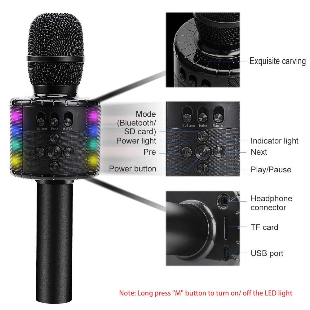 BONAOK Wireless Bluetooth Karaoke Microphone with Controllable LED Lig –  Bonaokofficial
