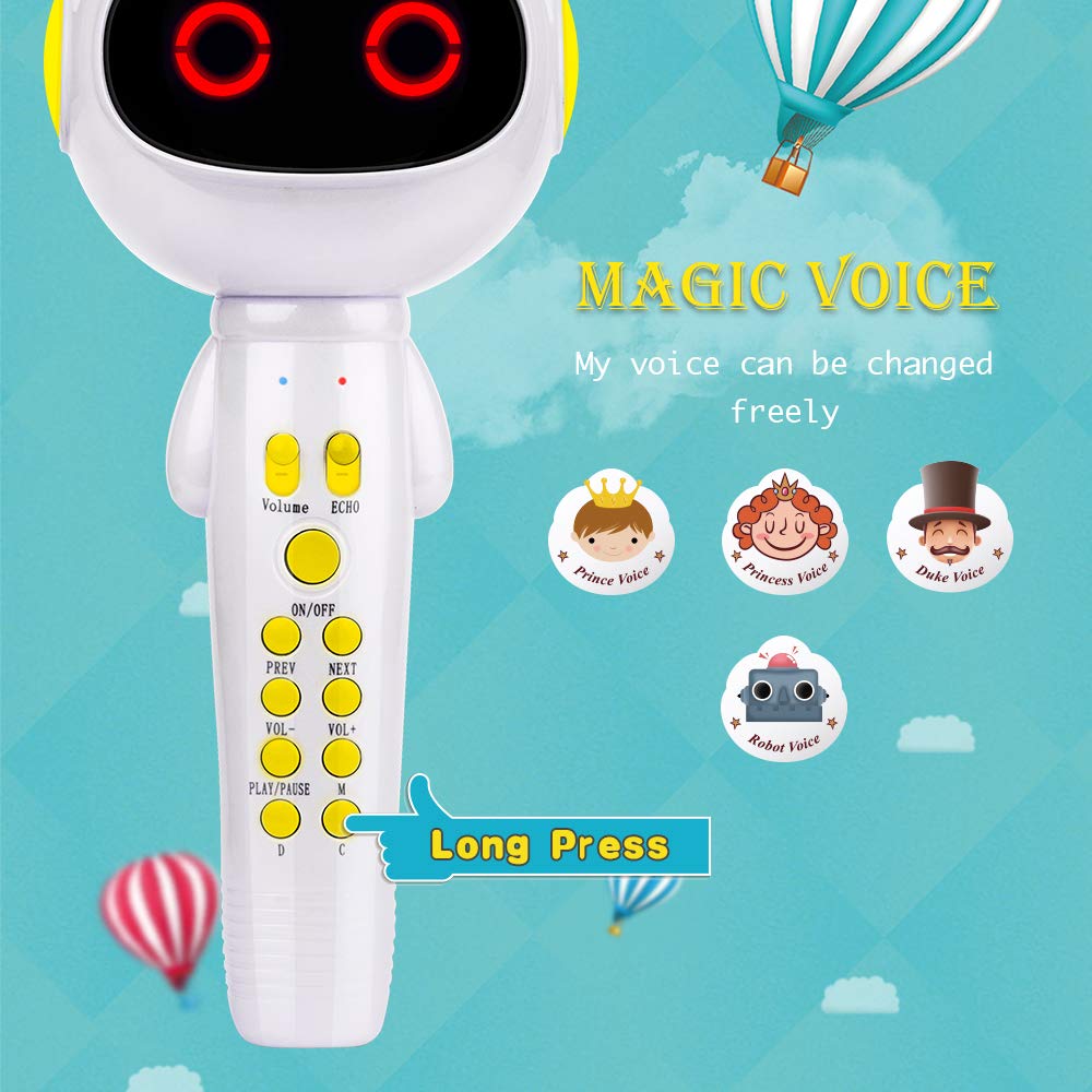 BONAOK Kids Wireless Bluetooth Karaoke Microphone with Magic Sound & Colorful LED light, 5 in 1 Portable Handheld Party Karaoke Speaker Machine New Year Gift for Android/iPhone/iPad/PC (Yellow)