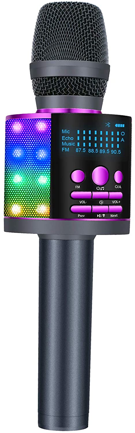BONAOK Upgraded Bluetooth Wireless Karaoke Microphone with LED Screen, Portable Mic Sing Machine with Colorful Lights and Magic Sound, for Car Karaoke/All Smartphones(Purple)