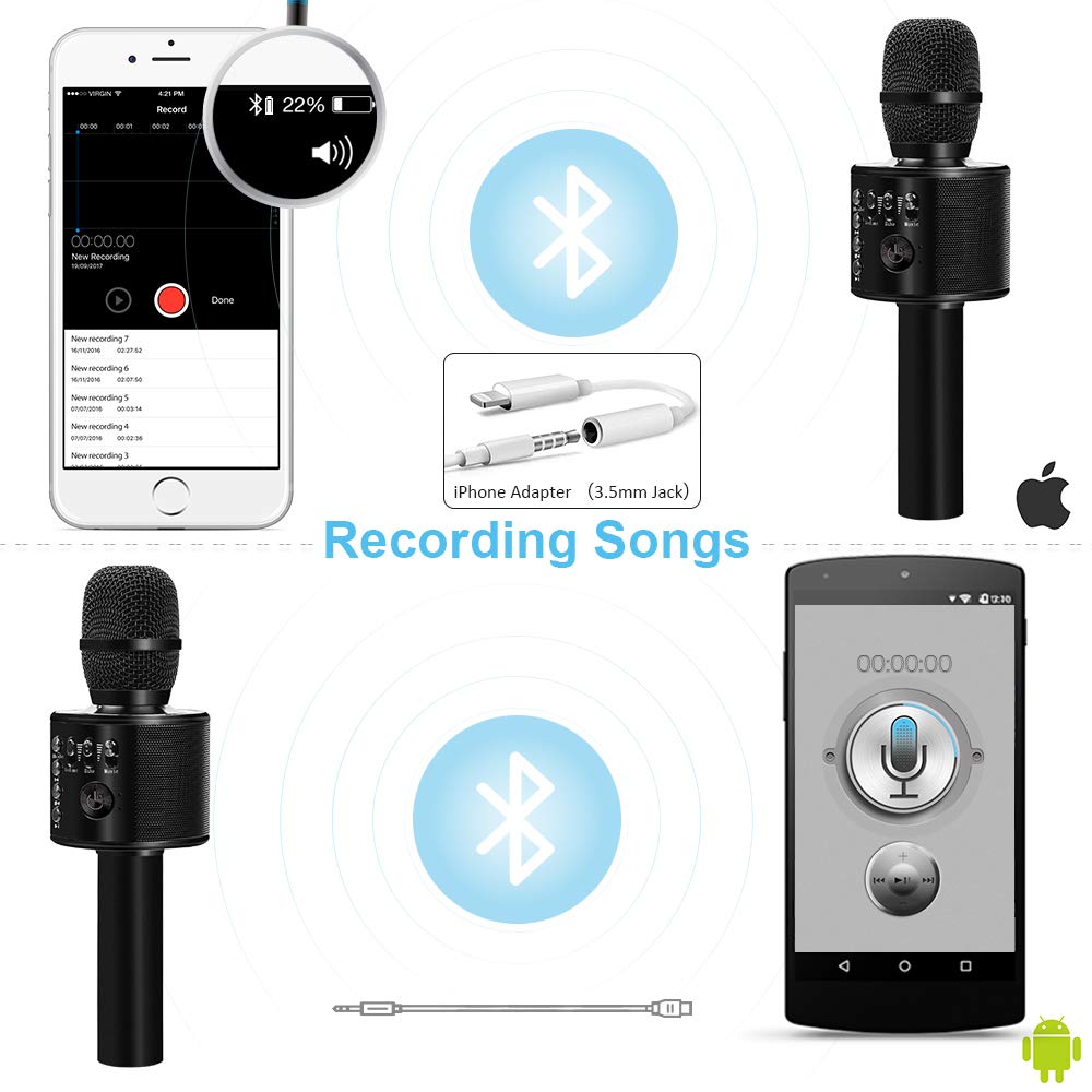 BONAOK Wireless Bluetooth Karaoke Microphone,3-in-1 Portable Handheld Karaoke Mic Speaker Machine Home Party Birthday for All Smartphone(Q37 Black)