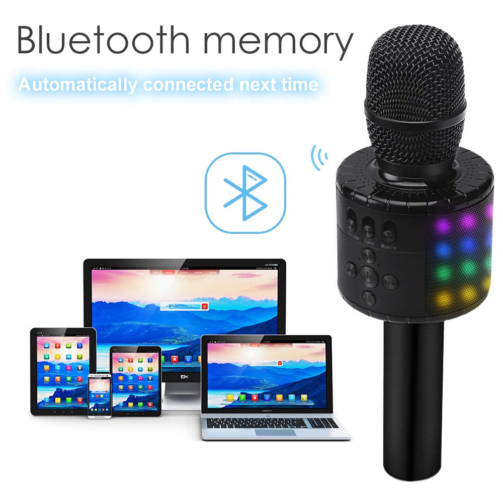 BONAOK Wireless Bluetooth Karaoke Microphone with Controllable LED