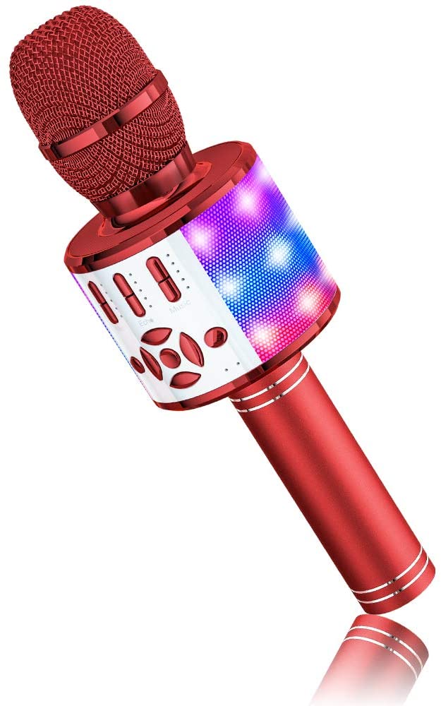 Microphone for Kids Wireless, Magic Sound Karaoke Wireless Microphone, 4 in 1 Bluetooth Karaoke Machine, Adult Car Karaoke Mic Singing Machine, for Party/Outdoor/Travel(Red)