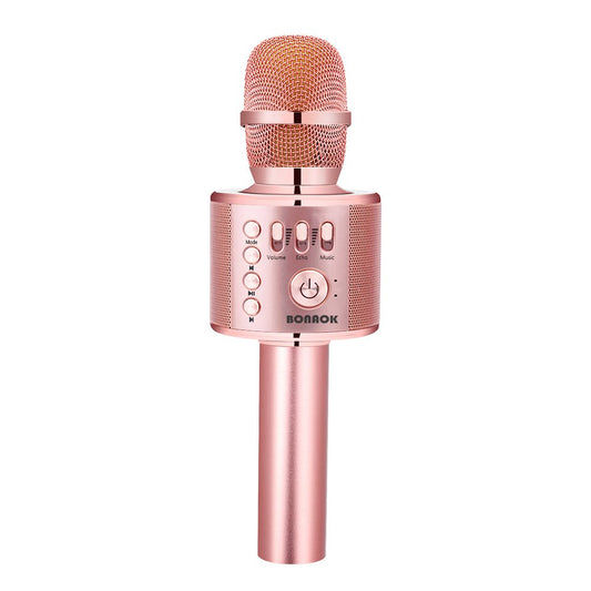 BONAOK Karaoke Microphone Bluetooth Wireless, Portable Karaoke Machine Mic Speaker for Kids and Adults Home Party Birthday (Rose Gold Plus)