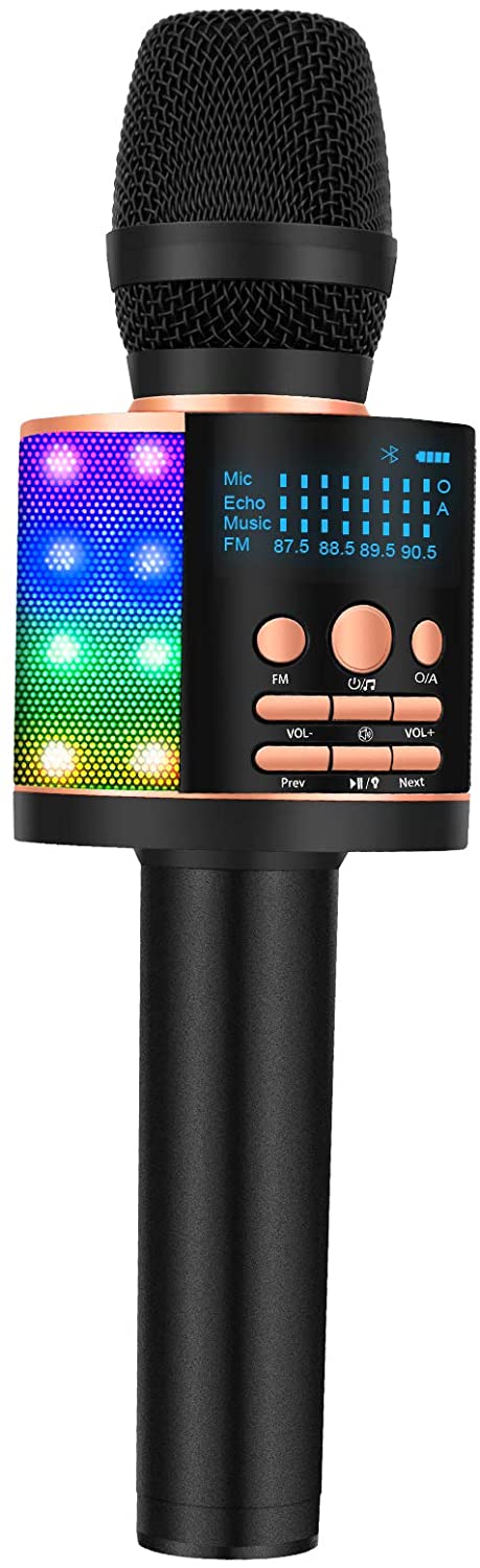 BONAOK Upgraded Bluetooth Wireless Karaoke Microphone with LED Screen, Portable Mic Sing Machine with Colorful Lights and Magic Sound, for Car Karaoke/All Smartphones(Rose Gold)