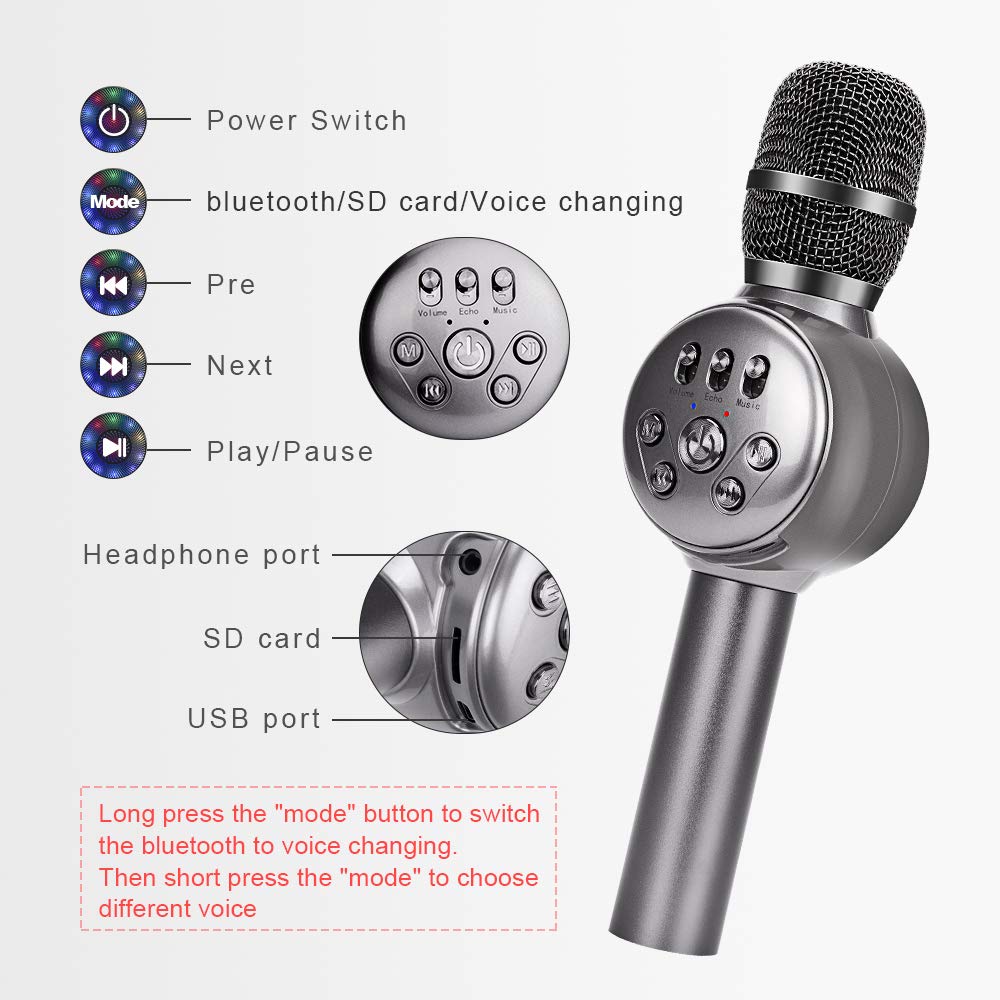 BONAOK Wireless Bluetooth Karaoke Microphone with Dynamic LED Light, P –  Bonaokofficial