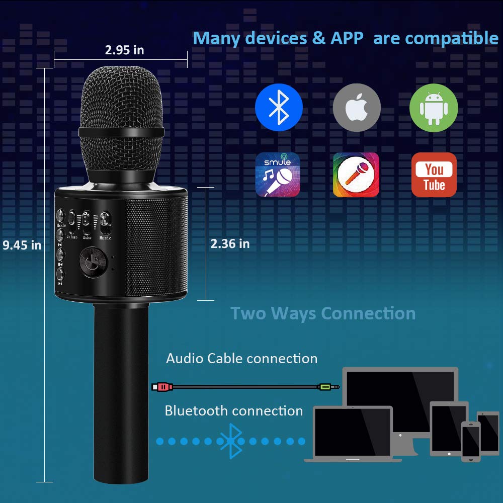 Microphone Karaoké Sans Fil, Micro Karaoké Bluetooth Portable avec