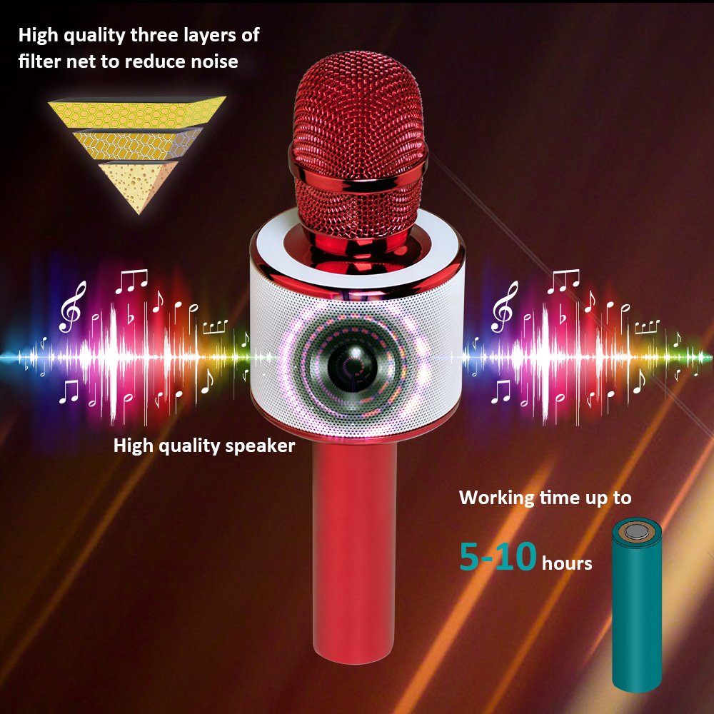 BONAOK Wireless Bluetooth Karaoke Microphone,3-in-1 Portable Handheld karaoke Mic Speaker Machine Christmas Birthday Home Party for Android/iPhone/PC or All Smartphone(Q37 Red)