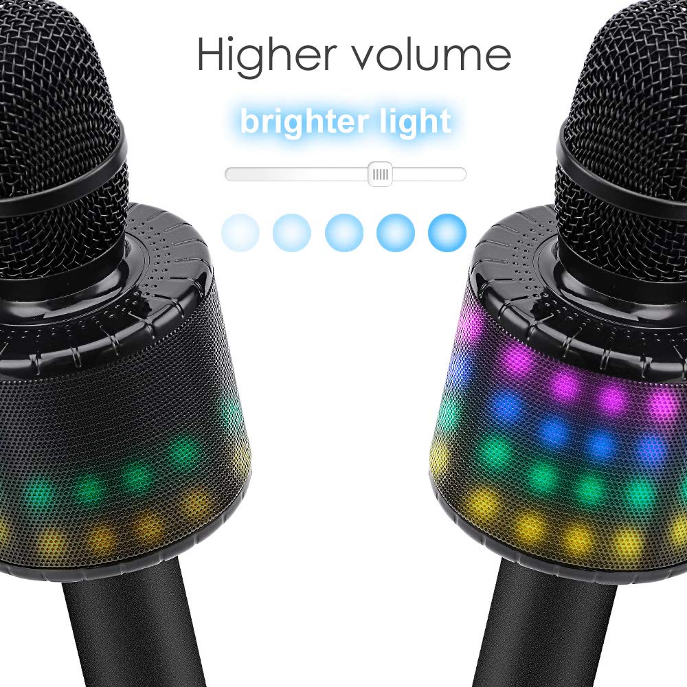 BONAOK Wireless Bluetooth Karaoke Microphone with Controllable LED Lights, Portable Handheld Karaoke Speaker Machine Birthday  Home Party for Android/iPhone/PC or All Smartphone(Q78 Black)
