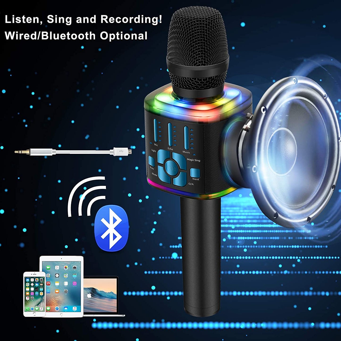 BONAOK 2021 Wireless Bluetooth Karaoke Microphone with Magic Voice, Portable Handheld Mic and Speaker Machine for Home Party Birthday PC/All Smartphones(Blue)
