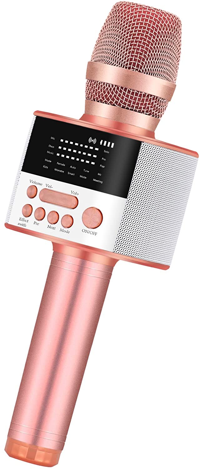 BONAOK Upgraded Portable Bluetooth Wireless Karaoke Microphone with LED Screen, Handheld Singing Machine Speaker for Indoor/Outdoor/Party/Classroom/Presentation/All Smartphones(D10 Rose Gold)