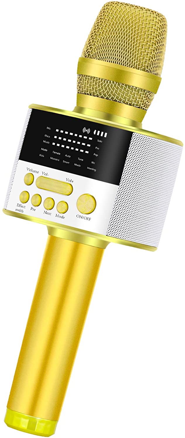 BONAOK Upgraded Portable Bluetooth Wireless Karaoke Microphone with LED Screen, Handheld Singing Machine Speaker for Indoor/Outdoor/Party/Classroom/Presentation/All Smartphones(D10 Gold)