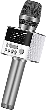 BONAOK Upgraded Portable Bluetooth Wireless Karaoke Microphone with LED Screen, Handheld Singing Machine Speaker for Indoor/Outdoor/Party/Classroom/Presentation/All Smartphones (D10 Space Gray)