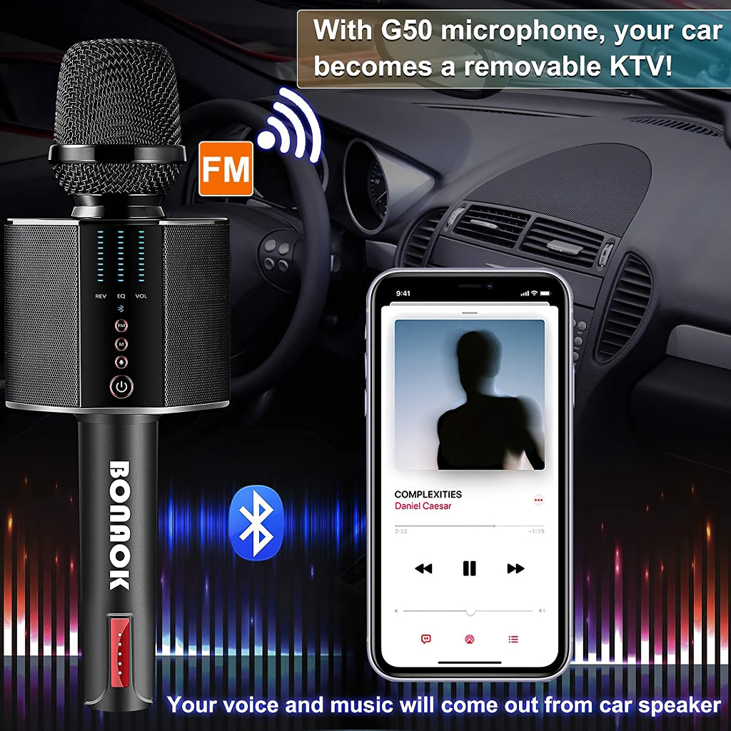 BONAOK 2021 Karaoke Microphone, Portable Wireless Bluetooth Car Karaoke Mic Dual Sing for Party PC/All Smartphone G50