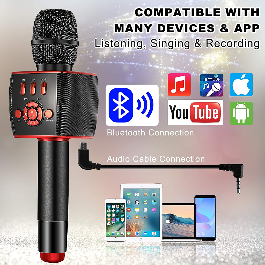 BONAOK 2021 Bluetooth Wireless Karaoke Microphone,Portable Karaoke Machine Speakers with Duet Sing for Car/Party/PC/All Smartphones X39 RED