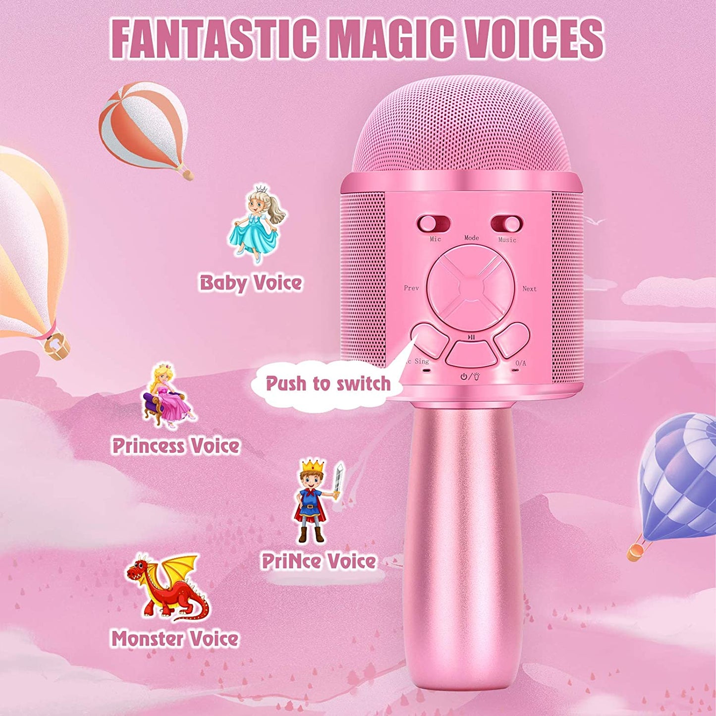 BONAOK Karaoke Microphone for Kids, Portable Wireless Bluetooth Singing Mic with Flashing Lights & Magic Voices, Fun Toy for Girls and Boys Home Party Birthday Christmas(Pink)