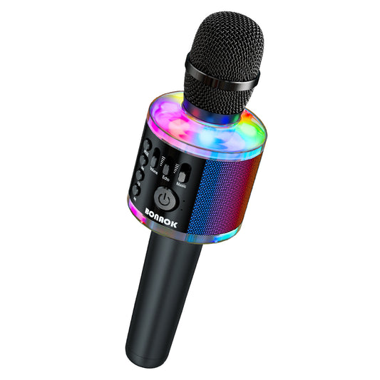 BONAOK Karaoke Microphone with LED Lights Upgraded,Wireless Bluetooth Handheld Karaoke Machine Mic & Speaker, Unique Gifts Toys for Girls Boys Adults All Ages(Q37Pro Black)
